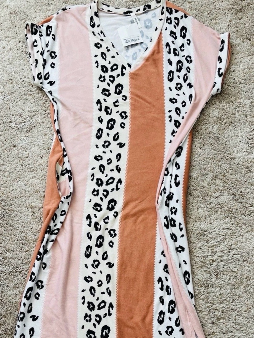 Striped Leopard Print Maxi Dress in Pink and Rust
